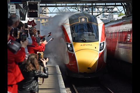 The first Azuma-branded inter-city trainsets will be introduced between Leeds and London on May 15.